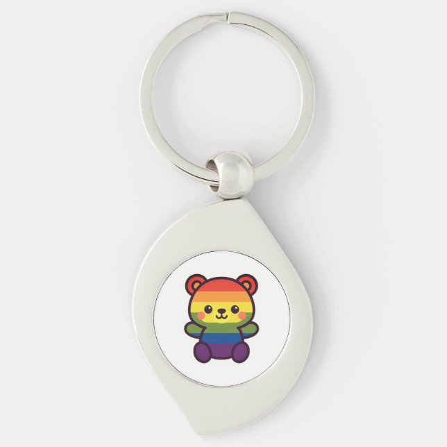 Chaveiro Ursinho Arco-Íris Kawaii - Uma Esmagada LGBTQ+ Org (Frente)