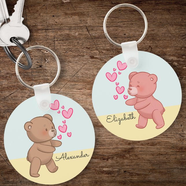 Chaveiro Urso Casal no Amor Azul Personalizado (Bear couple keychain)