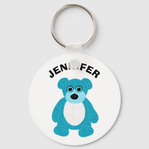 Chaveiro Urso Cinzento Azul Brilhante Personalizado