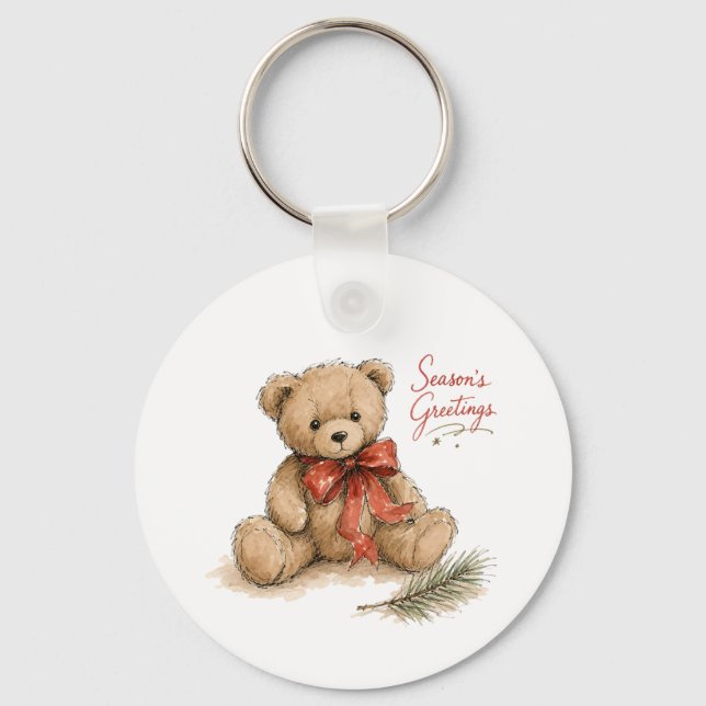 Chaveiro Urso de Natal em Aquarela (Frente)