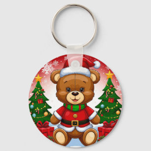 Chaveiro Urso de Pelúcia Adorável em Traje de Papai Noel