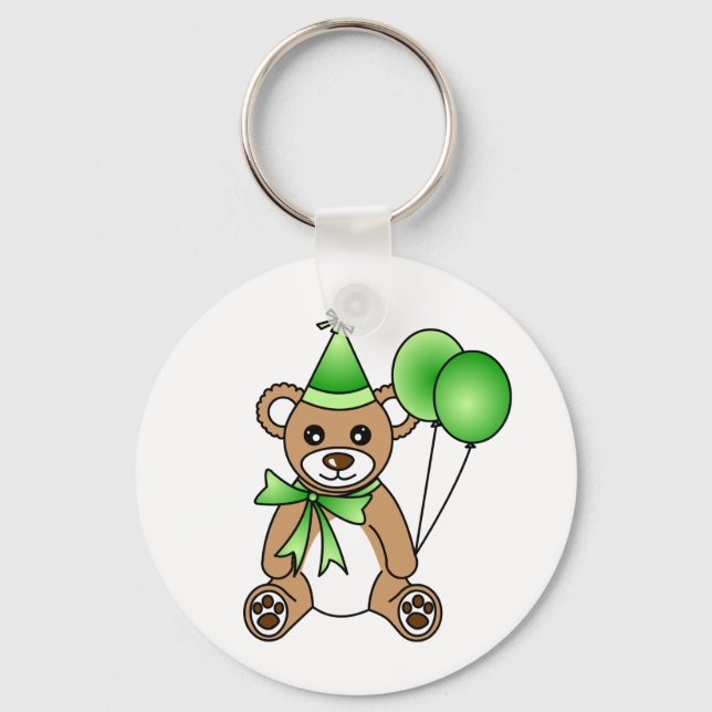 Chaveiro Urso de pelúcia bonito de aniversário - Verde (Frente)