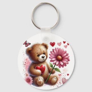 Chaveiro Urso de pelúcia com coração vermelho de São Valent
