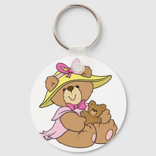 Chaveiro Urso de pelúcia com touca fofa de primavera (Frente)