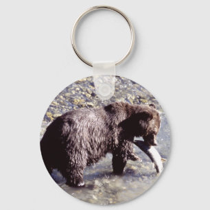 Chaveiro Urso de urso que come um salmão