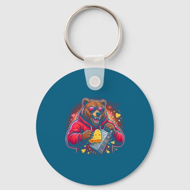 Chaveiro Urso Engraçado Com Chapéu de Ralador de Queijo Dia (Frente)