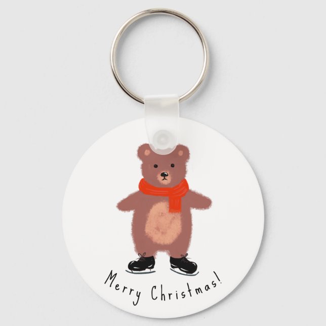 Chaveiro Urso engraçado nos skates de inverno (Frente)