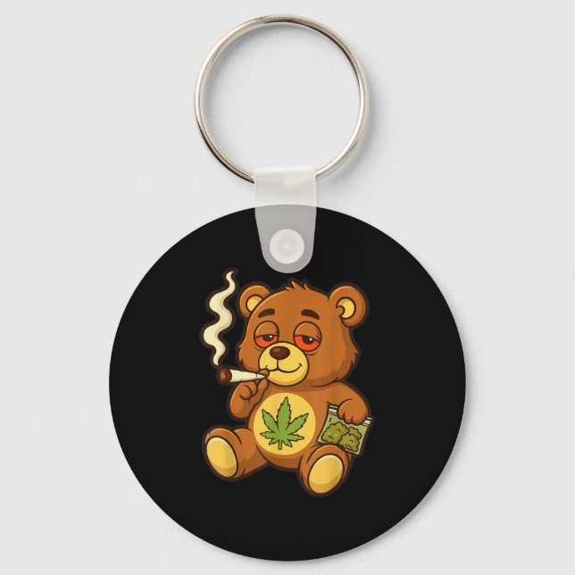 Chaveiro Urso Engraçado, Urso Fumante Engraçado Com Folha C (Frente)