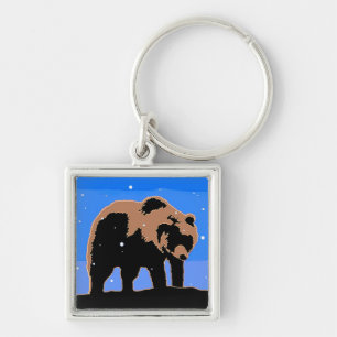 Chaveiro Urso Grizzly no inverno - Arte original sobre a vi