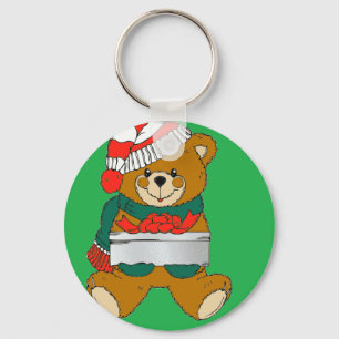 Chaveiro Urso Natal com caixa de presentes