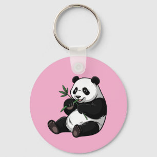 Chaveiro Urso Panda Bonito e Moderno com Bambu Verde Rosa