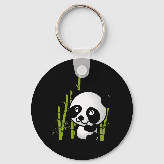 Chaveiro Urso panda branco e preto num pomar de bambu. (Frente)