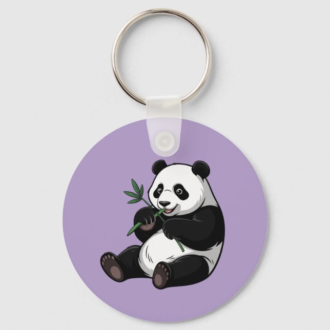 Chaveiro Urso Panda Fofo da Moda Com Bambu Roxo (Frente)