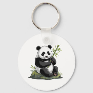 Chaveiro Urso Panda Fofo da Moda Com Bambu Verde