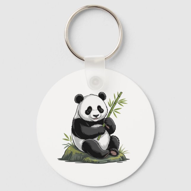 Chaveiro Urso Panda Fofo da Moda Com Bambu Verde (Frente)