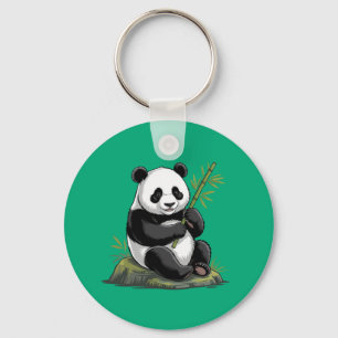 Chaveiro Urso Panda Fofo da Moda Com Bambu Verde