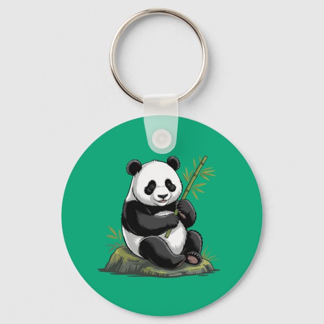 Chaveiro Urso Panda Fofo da Moda Com Bambu Verde (Frente)