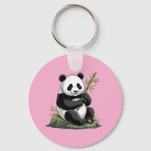 Chaveiro Urso Panda Fofo da Moda Com Bambu Verde Rosa