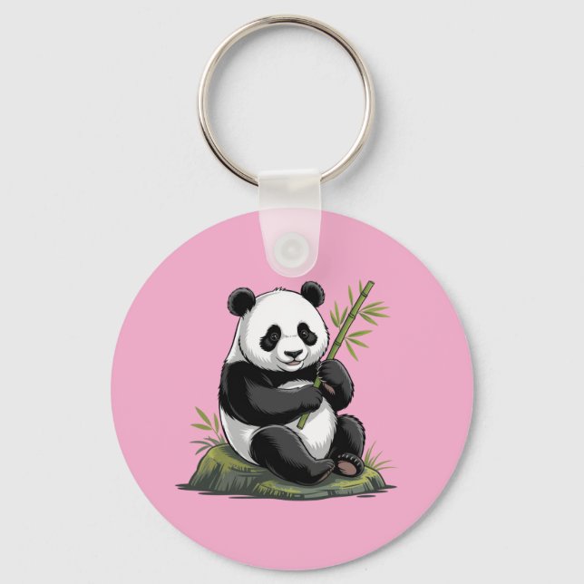 Chaveiro Urso Panda Fofo da Moda Com Bambu Verde Rosa (Frente)