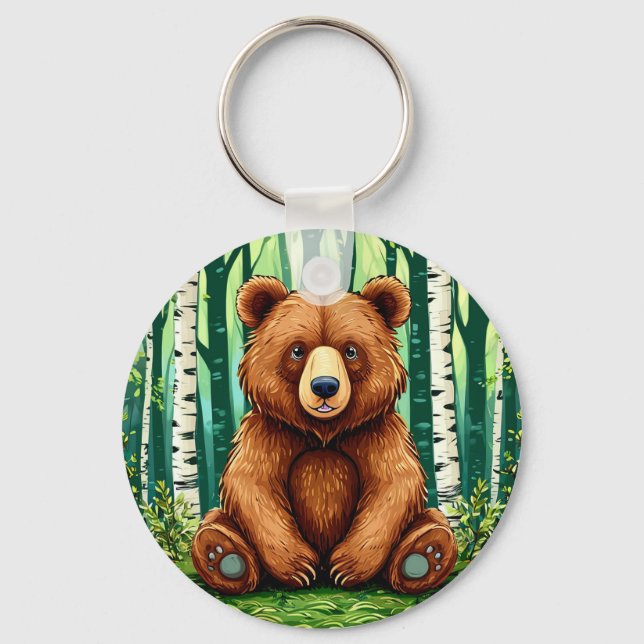 Chaveiro Urso Pardo em uma Floresta de Bétulas (Frente)