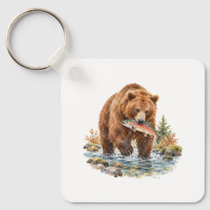Chaveiro Urso Pardo Pescando em um Córrego