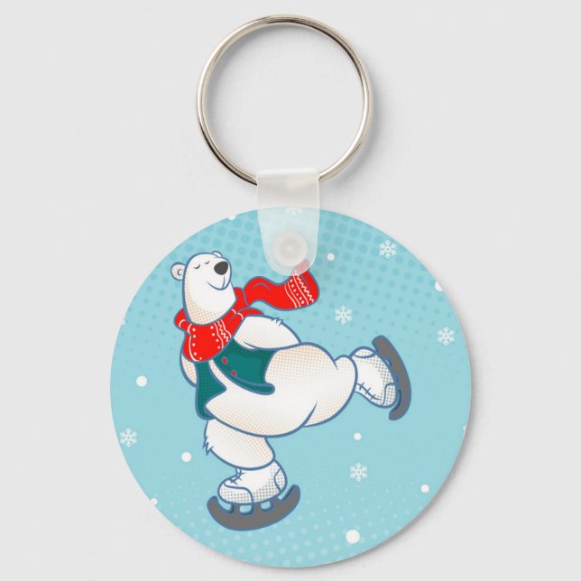 Chaveiro Urso polar em skates de gelo (Frente)