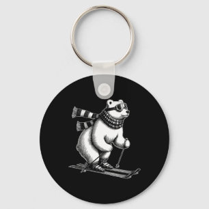 Chaveiro Urso Polar Engraçado Ama Esquiar Na Neve De Esqui