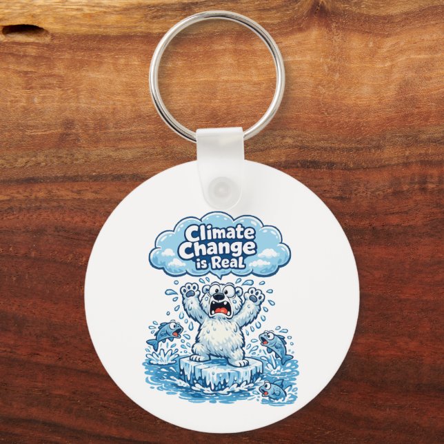 Chaveiro Urso Polar Kawaii a Mudança Climática é Real (Verso)