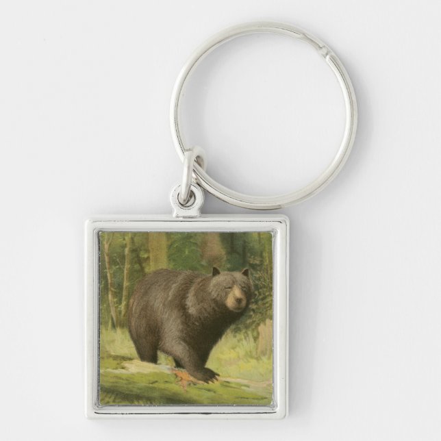 Chaveiro Urso Preto a Passar num Tronco de Árvore (Frente)