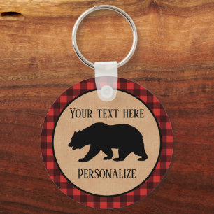 Chaveiro Urso Preto Em Xadrez Vermelho E Preto Personalizad