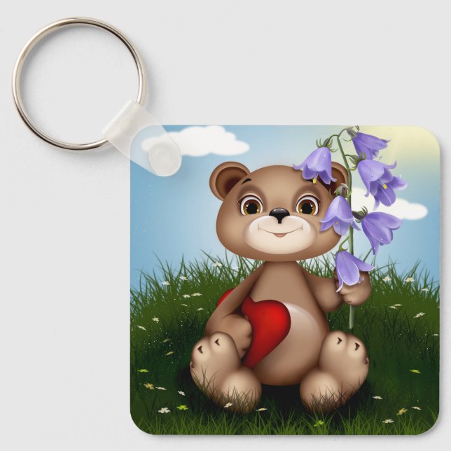 Chaveiro Urso Segurando Buquê Flor-30926 (Frente)