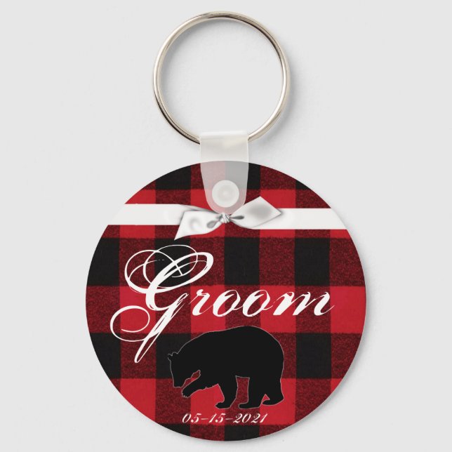 Chaveiro Urso Xadrez Vermelho de Buffalo Vermelho de Cadeia (Frente)