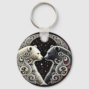 Chaveiro Ursos Brancos e Pretos em um Desenho Yin Yang