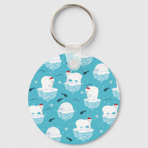 Chaveiro Ursos Polares Bonitos em Santa Hats, Padrão de Nat