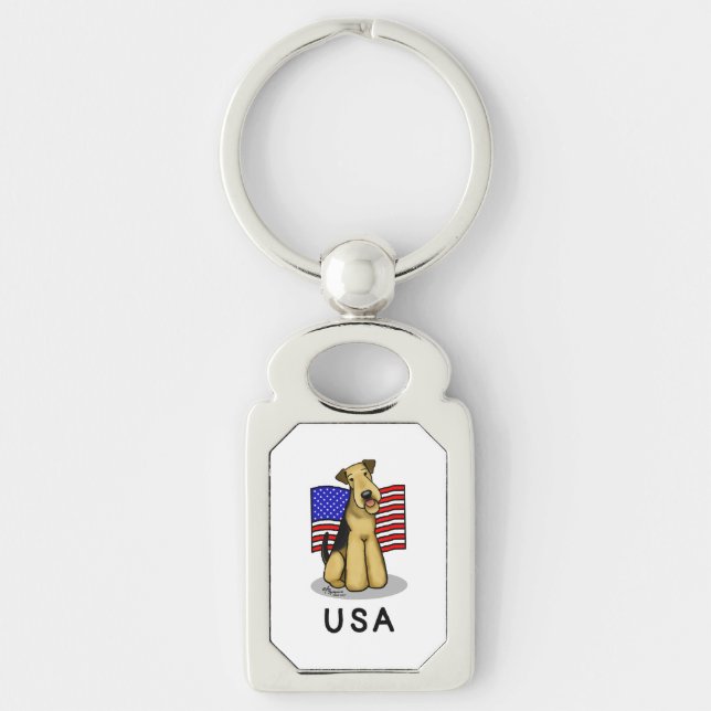 Chaveiro USA American Flag Airedale Terrier Dog - Cute (Frente)