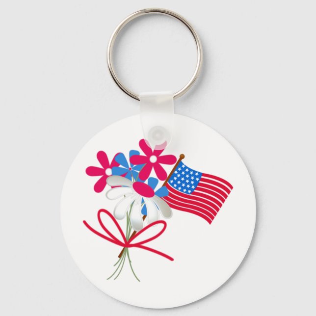 Chaveiro USA FLag e Flores (Frente)