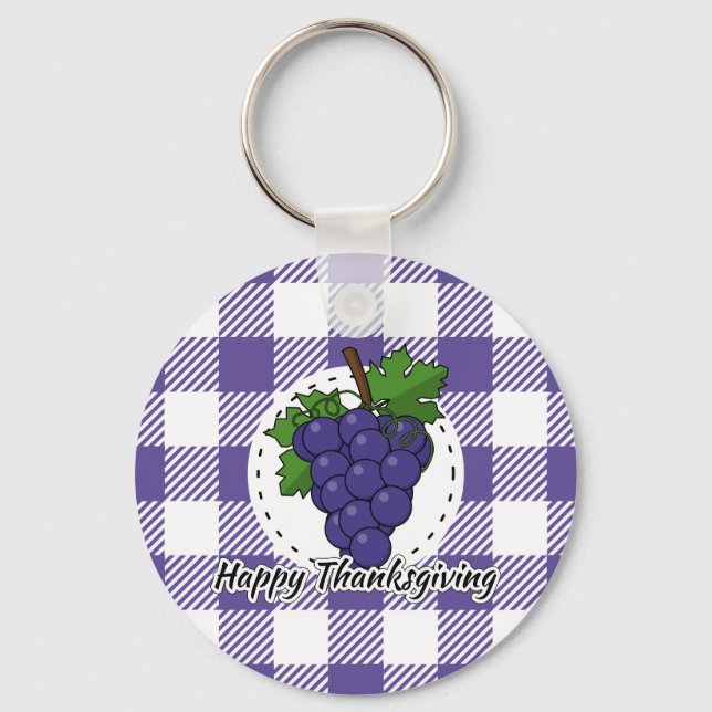 Chaveiro Uva na Xadrez Violeta - Feliz Ação de Graças (Frente)