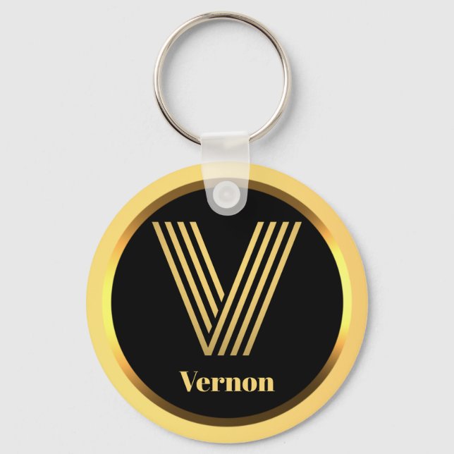 Chaveiro V Monograma Dourado Personalizado (Frente)