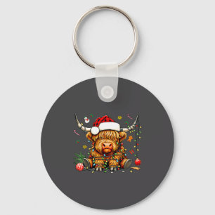 Chaveiro Vaca Alta Escocesa Natal Chapéu de Papai Noel Lano