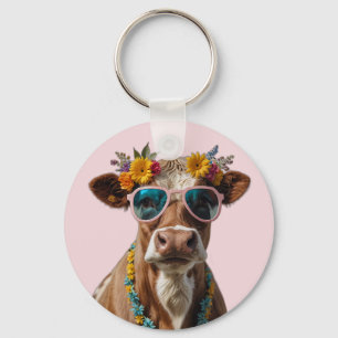 Chaveiro Vaca Cheia Com Óculos De Sol