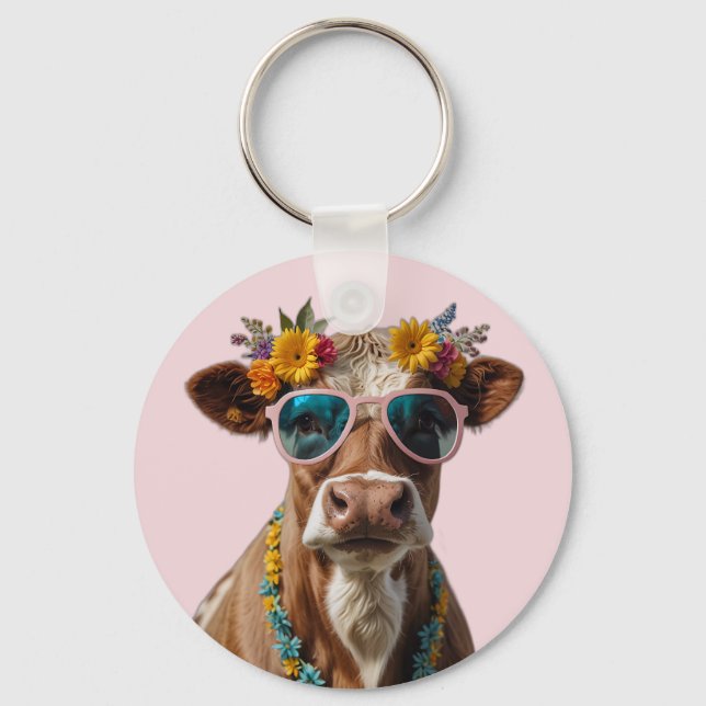 Chaveiro Vaca Cheia Com Óculos De Sol (Frente)