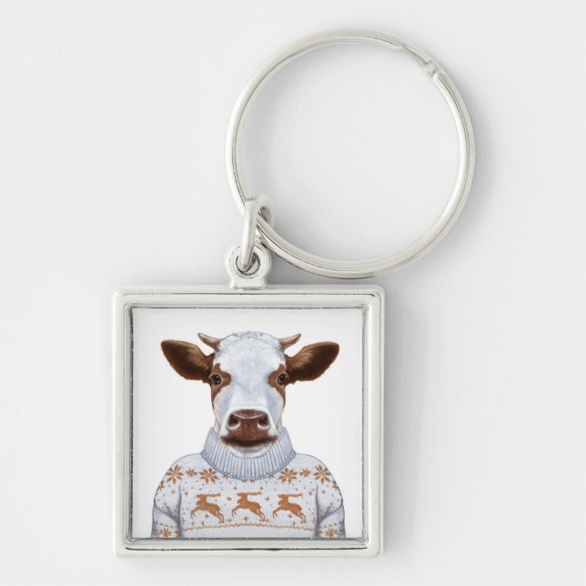 Chaveiro Vaca da camisola do Natal (Frente)