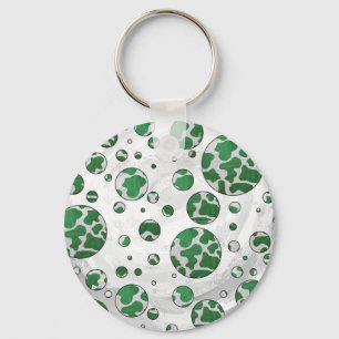 Chaveiro Vaca de bolinhas Verde e Branco Estampado