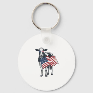 Chaveiro Vaca Patriótica Bandeira Americana Desenho de Grav