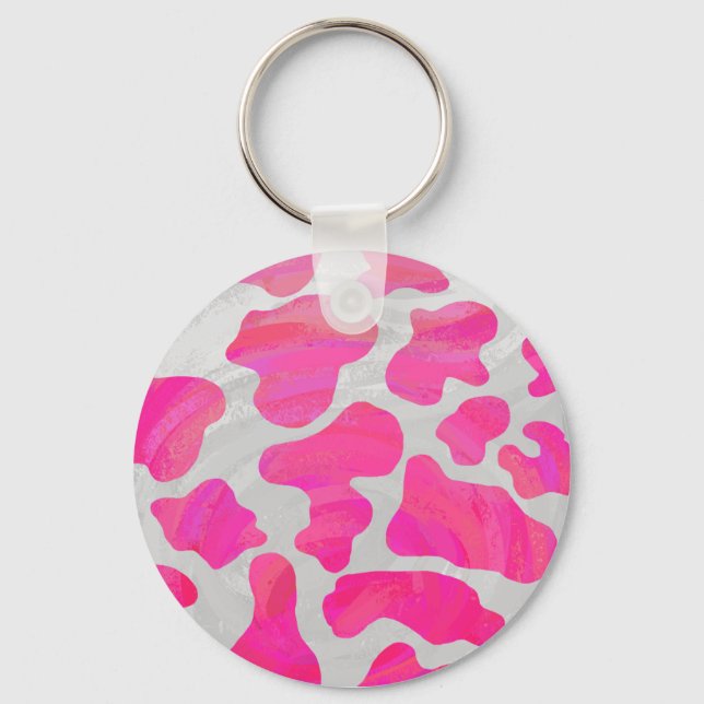 Chaveiro Vaca rosa quente e Impressão branco (Frente)