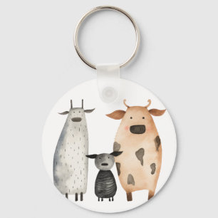 Chaveiro Vacas engraçadas e fofas família humor aquarela fa
