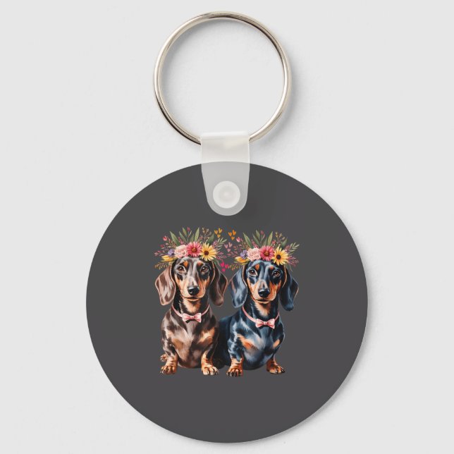 Chaveiro Valentine Dachshund Matching Couple Love Floral Do (Frente)