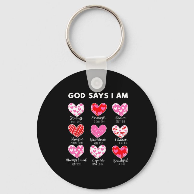 Chaveiro Valentine God Says I Am Heart Girl Women Kid Chris (Frente)