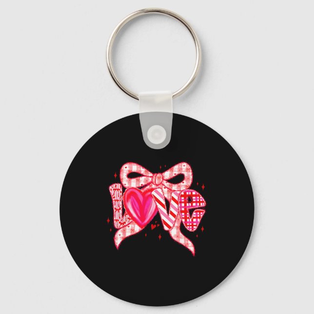 Chaveiro Valentines Day Love Funny Coquette Bow Checkered N (Frente)