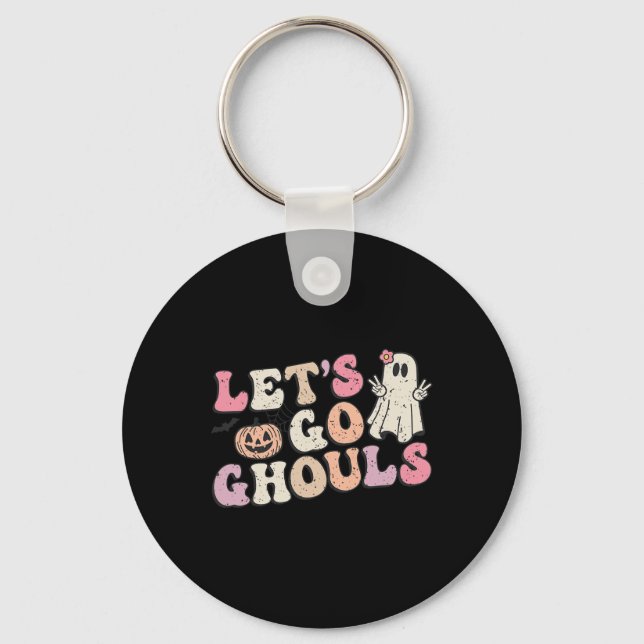 Chaveiro Vamos Ir Ghouls Halloween Retro Ghost Pumpkin Wome (Frente)